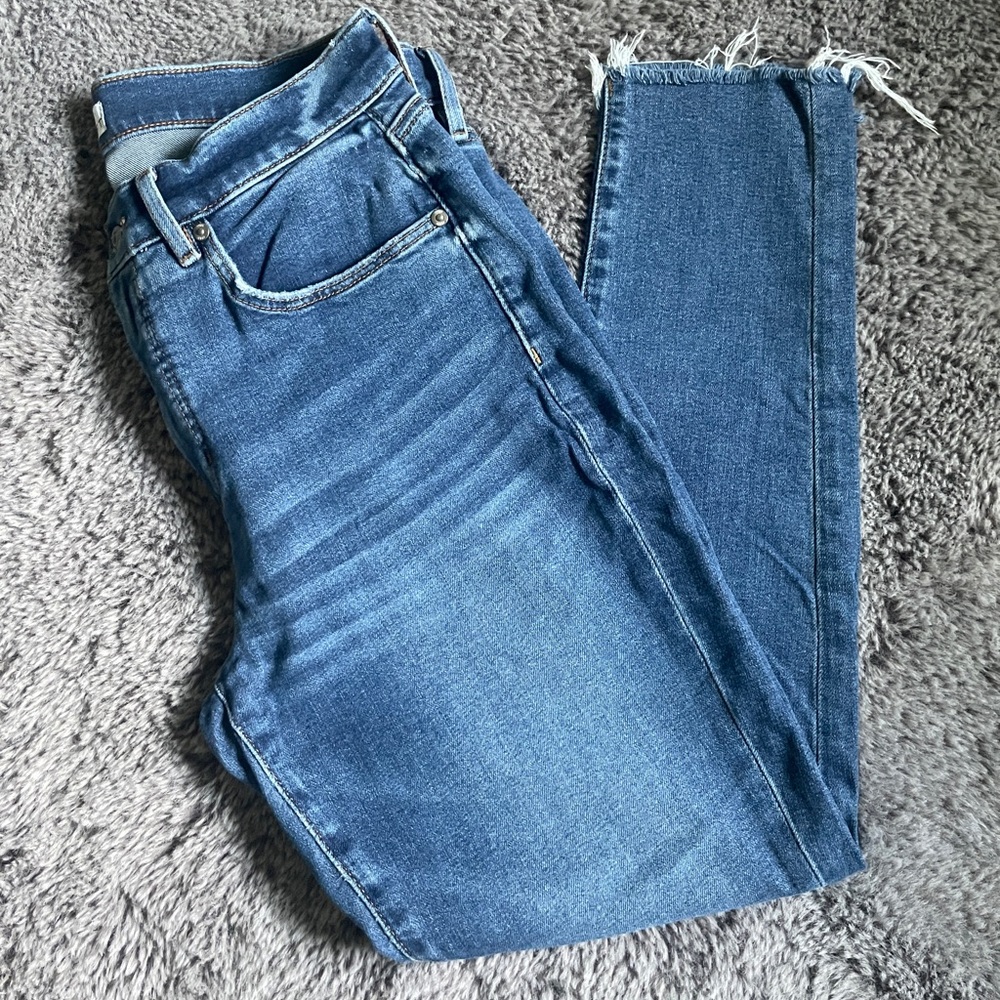 LOFT Skinny Cropped Jeans with Distressed Hem